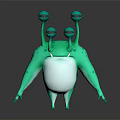 Green 3D Cartoon Creature With Multiple Eyes White Belly And Glossy Four Limbs Digital Art