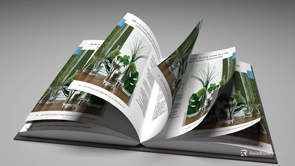 Beautiful Open Magazine Pages Featuring Plant Photos And Detailed Text Content 3d model 
