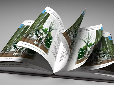 Beautiful Open Magazine Pages Featuring Plant Photos And Detailed Text Content 3d model