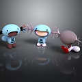 Three Cartoon Dolls With Blue Gray Bodies Antler Decorations And Red Feet