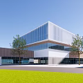 Modern Office Building Exterior With Glass Curtain Walls And Open Plaza Design