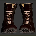 Brown Leather High Top Boots With Laces And Thick Rubber Soles