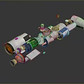 Detailed 3D Model of Space Station Module With Cylindrical Structure Solar Panels and Antennas