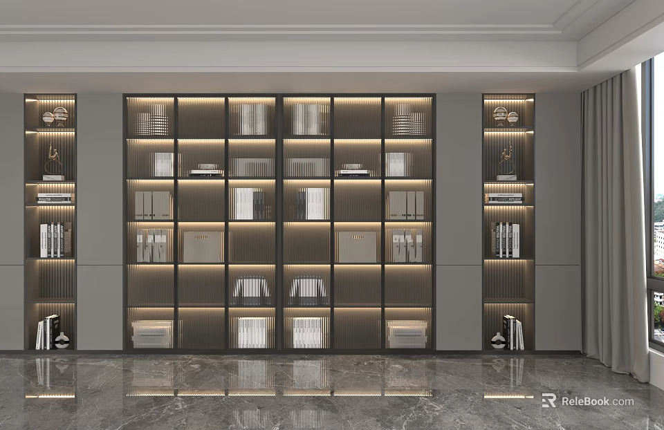 Elegant Modern Storage Shelves In Indoor Space With Illuminated Design And Organized 3d model 