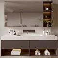 Modern Bathroom Vanity With Large Mirror Double Sink Marble Countertop And Storage Cabinets