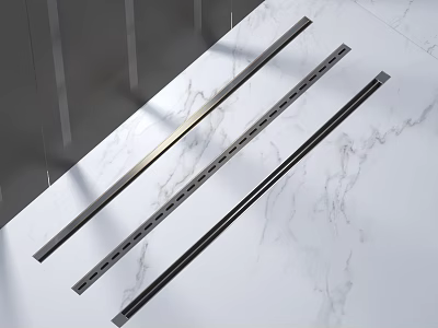 Modern Stainless Steel Bathroom Accessories Perforated Towel Bars on Marble Countertop 3d model