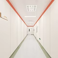 Modern Laboratory Interior With White Walls Red Trim Blue Cabinets And Fridge