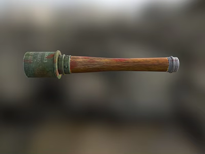 Vintage Metal Tool with Wooden Handle and Rustic Design Features 3d model
