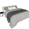 Modern Double Bed With White Bedding Gray Throw Blanket And Beige Pillows 3d model