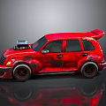 Red Custom Modified Car With Exposed Engine Rear Spoiler And Distressed Paint