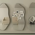 Irregular Shaped Mirrors On Wall With Sofa And Picture Frames Interior Design 3d model