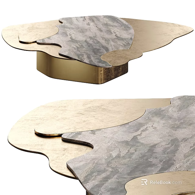 Unique Modern Coffee Table With Irregular Marble Top And Gold Frame Design 3d model 