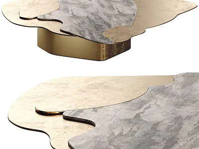 Unique Modern Coffee Table With Irregular Marble Top And Gold Frame Design 3d model