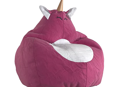 Pink Unicorn Shaped Bean Bag Chair With White Ears Horn And Soft Fabric Seat 3d model