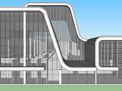 Modern Architectural Design With Curved Glass Facade And Open Building Structure 3d model