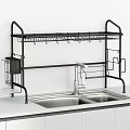 Black Dish Rack Organizes Kitchen Utensils And Dishes Above Sink