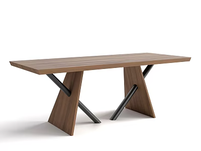 Modern Wooden Dining Table With Brown Surface And Cross Leg Structure 3d model