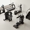 Modern Sports Equipment With Treadmill Elliptical Exercise Bike Rowing Machine And Digital Displays
