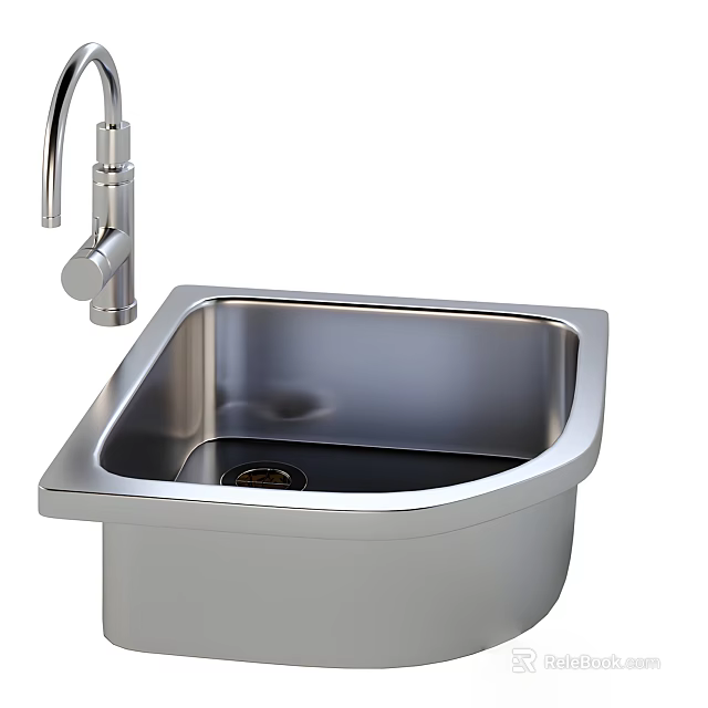 Stainless Steel Single Bowl Kitchen Sink With Modern Faucet And Sleek Design 3d model 