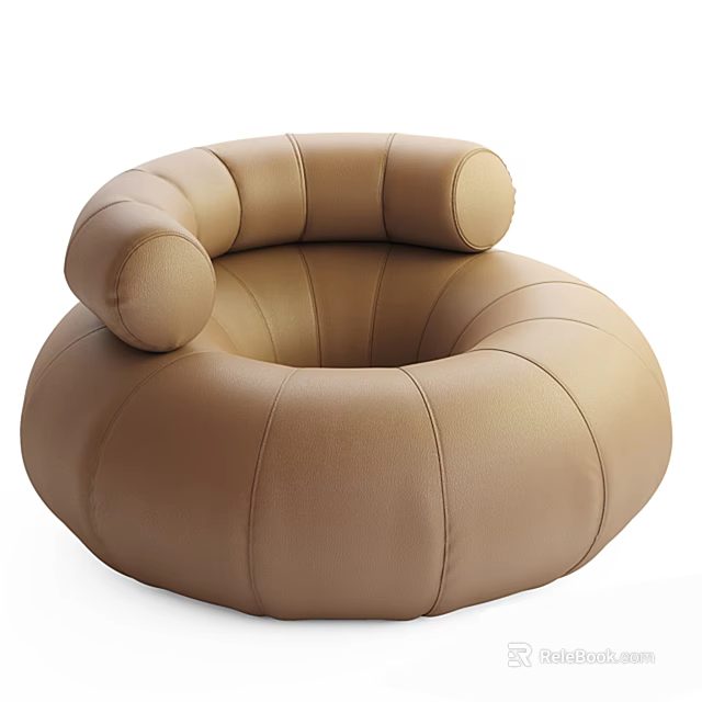 Brown Round Leather Single Sofa With Modern Comfortable Stitched Design Details 3d model