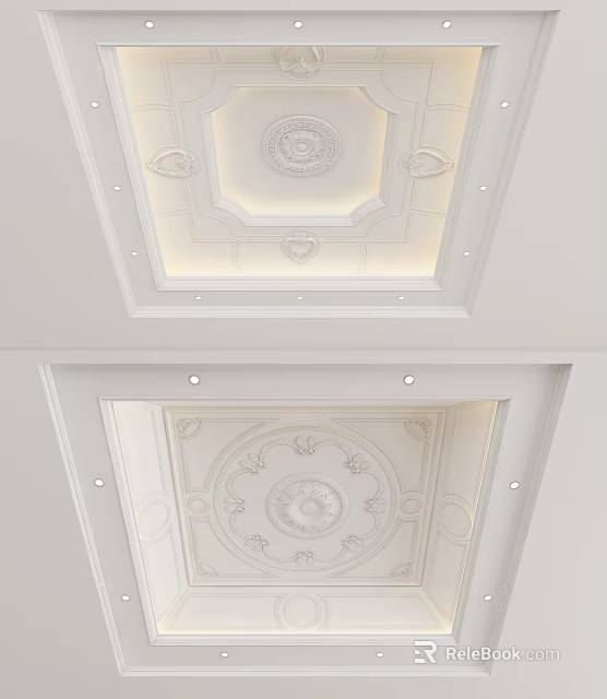Elegant Modern Ceiling Design With Intricate Carvings Recessed Lights And Decorative Molding 3d model 