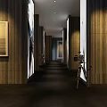 Stylish Hallway With Wooden Walls Black And White Artworks White Benches And Dark Carpet