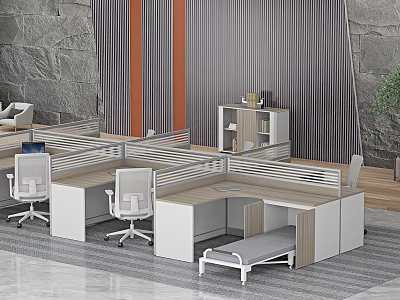 Modern Office Interior With Partition Workstations White Office Chairs And Storage Cabinets 3d model