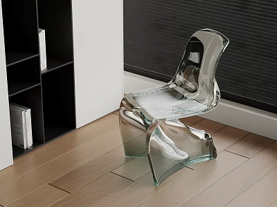 Modern Transparent Leisure Chair With Unique Twisted Design On Wooden Floor 3d model