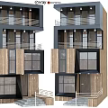 Modern Multi Storey Building Exterior With Balconies Wooden Panels And Windows