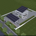 Modern Detached Villa With Solar Panels On Roof Green Lawn And Surrounding Trees