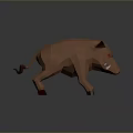Low Poly Brown Wild Boar Model With Red Eyes Sharp Tusks Dark Background 3d model