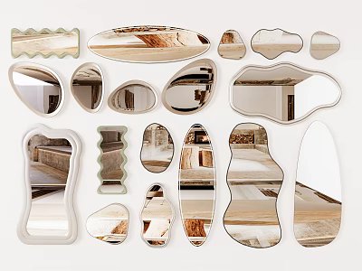 Various Shaped Decorative Mirrors Reflecting Interior Spaces And Home Decor 3d model