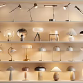 Various Stylish Table Lamps Displayed On Multiple Shelves In Lighting Collection