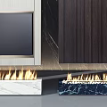 Modern Fireplace Interior Design With Flames Marble Base And Wooden Panel 3d model