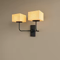 Stylish Wall Lamp With Two Square Beige Lampshades And Black Frame