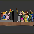 3D Model Colorful Stage Setup With People Speakers Musical Notes And Performance
