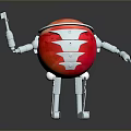 Game Movie Character Red Spherical Metallic Robot With Mechanical Arms And Silver Legs