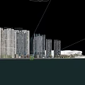 Tall Modern Office Buildings in City with Water Reflection and Foggy Scene