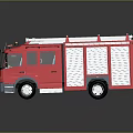 Red Fire Truck with Ladder Emergency Lights and Shiny Exterior Cabinet Details