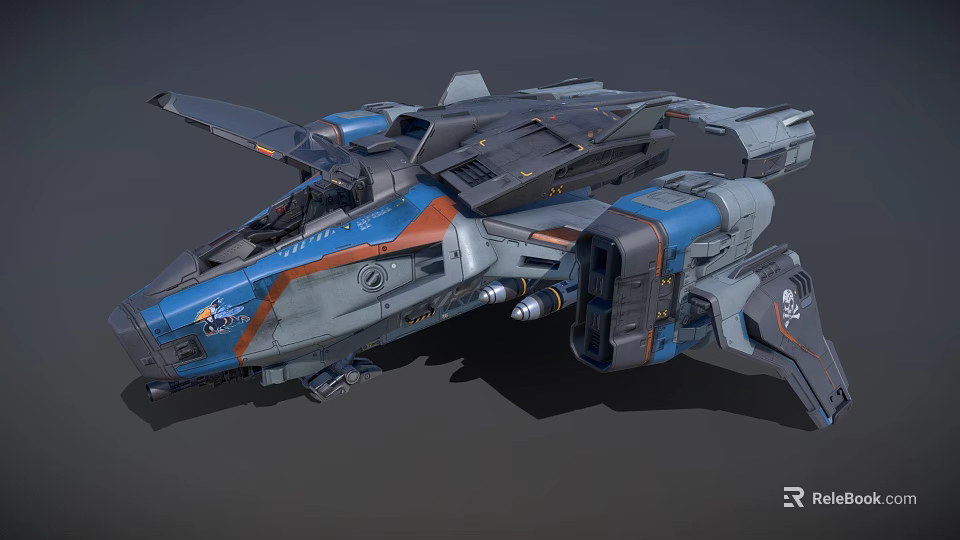 Futuristic Cosmic Spaceship Design With Blue Orange Accents And Aerospace Components 3d model 
