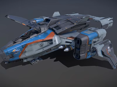 Futuristic Cosmic Spaceship Design With Blue Orange Accents And Aerospace Components 3d model