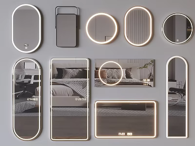Various Shaped Modern Mirrors With LED Lights For Home Interior Design 3d model