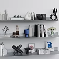 Modern Wall Shelving Display With Inflatable Decorative Models Books And Vases 3d model