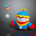 Cartoon Character With Blue Helmet Red Gloves Angry Expression Floating Can And Cotton Object
