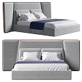 Modern Double Bed With Sleek Upholstered Headboard And Blue Bed Linen 3d model