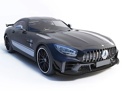 Black Mercedes AMG GT Sleek Sports Car With Aerodynamic Design And Large Alloy Wheels 3d model