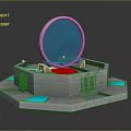 Futuristic Device With Hexagonal Metallic Base Circular Blue Transparent Top And Red Glowing Core