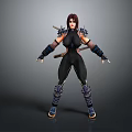 Female Game Movie Character In Black Bodysuit With Shoulder Armor And Dual Swords