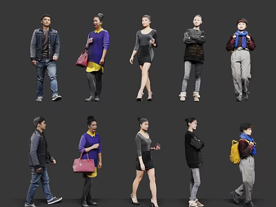 Various Human Figures With Different Poses And Casual Formal Clothing 3d model