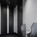 Modern Bathroom Interior With Concrete Walls Sink Counter Mirrors And Directional Signage
